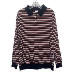 Wiholl Striped Collared Polo Shirt Womens XL Red Black New